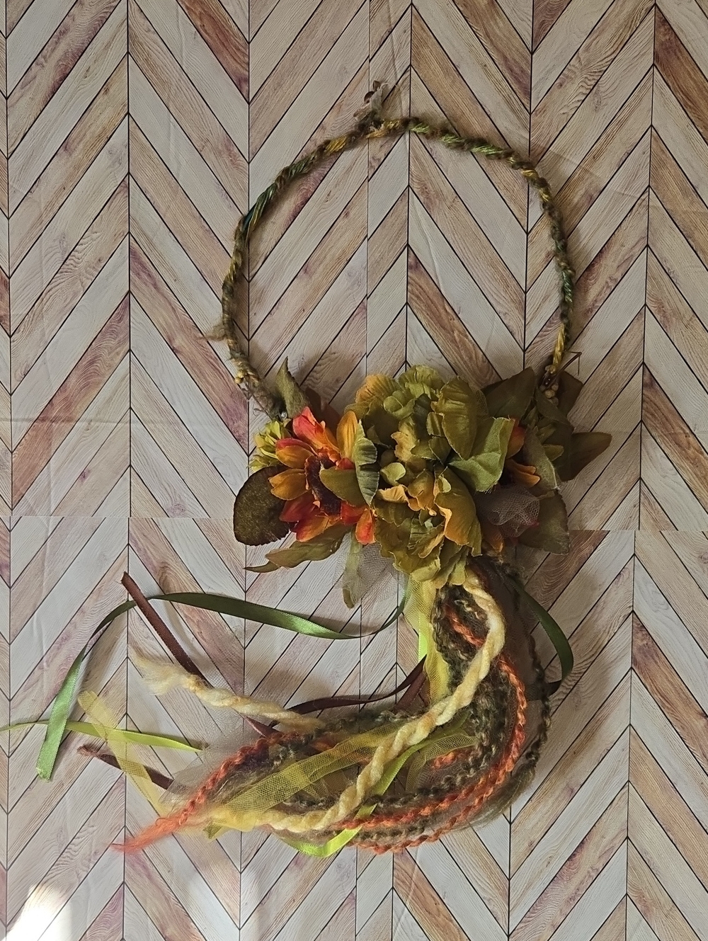 ​Boho Floral Crown Headpiece Festival Ribbon Yarn Woodland Fairy Renaissance